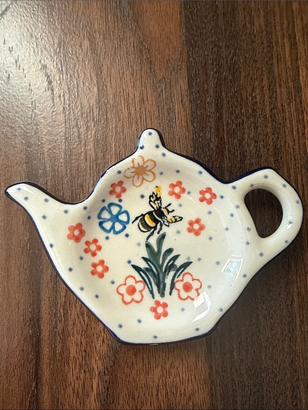 Ceramika Artystyczna Boleslawiec Polish Pottery Teapot Tea Bag Holder Bee